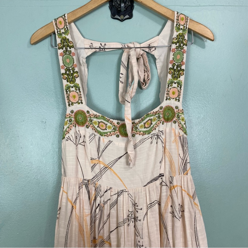 Anthropologie Square Neck Floral Embroidered Beaded Maxi Dress Small Petite - Picture 3 of 16